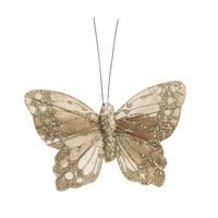 Gold Feather & Glitter Butterfly 6cm x 9cm w/clip/Pk 12