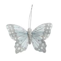  Silver Feather & Glitter Butterfly 6cm x 9cm w/clip /Pk 12