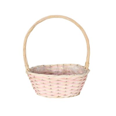Pink & Natural Two Tone Small Oval  Basket with Handle