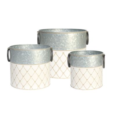 Set of 3 Two Tone Crosshatch Pattern Watering Can