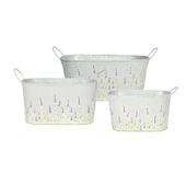 Set of 3 Zinc Oval Trough w/Handles with Lavender 