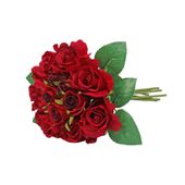 Aquitaine Rose Bouquet Red -12 Flowers/4Lvs 27cm (12/96)
