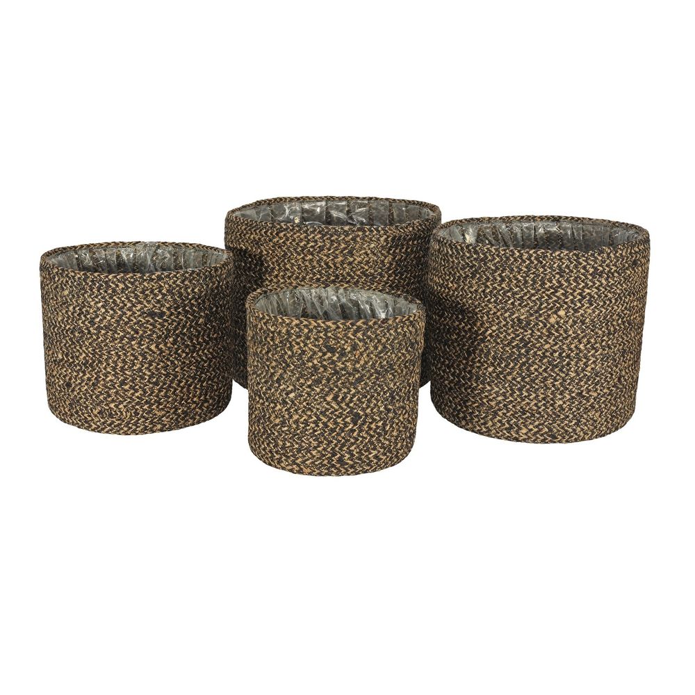 Set of 4 Jute Braided Rope Basket w/Liner ( Natural & Black) APAC