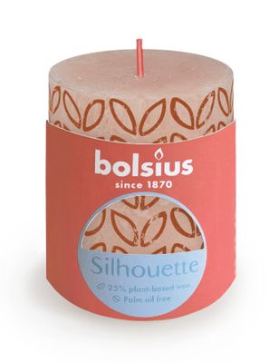 Bolsius Rustic Silhouette Pillar Candle  80 x 68mm - Misty Pink