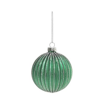 Bauble Glitter stripe Glass 8cm Green