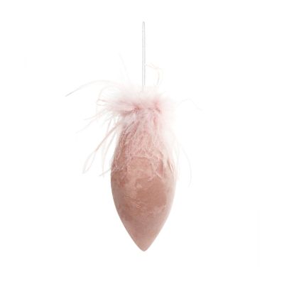 Bauble Drop Velvet with Feather Glass 16cm Pink 