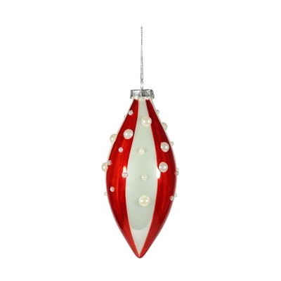 Candyland Teardrop stripe with pearl Glass 16cm Red/White 