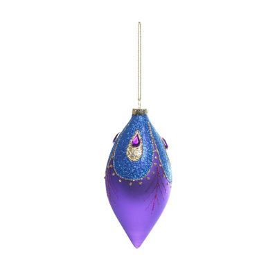Bauble Peacock Glass Drop 12cm  Purple/Blue