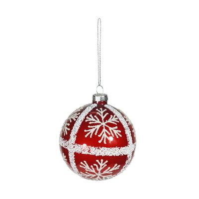 Bauble White Snowflakes Glass 8cm Red