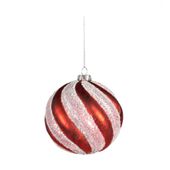 Candyland Bauble Swirl Stripe Glass White/Red 