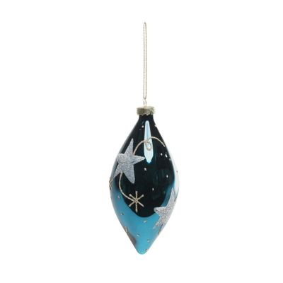 Bauble Gold Star Glass Droplet 8cm Midnight Blue
