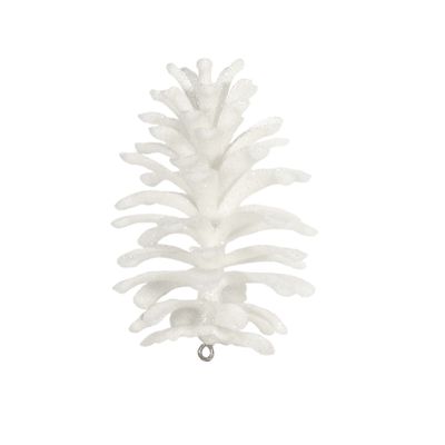 Pine Cone Hanging  Decoration 12cm Glitter White 