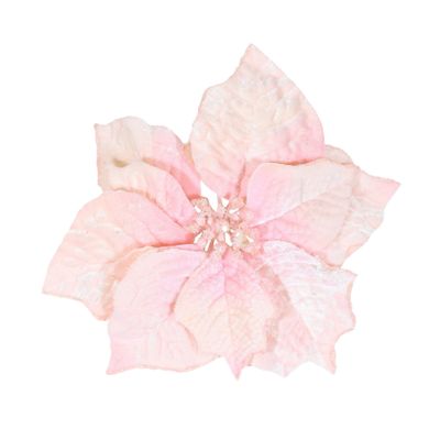 Poinsettia Velvet W/Clip Pink 25cm 