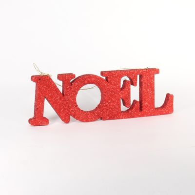 Noel Hanging Decoration 25cm X 8.5cm Glitter Red 