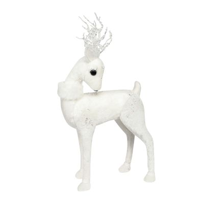Deer Standing with Glitter & Fur Collar White 