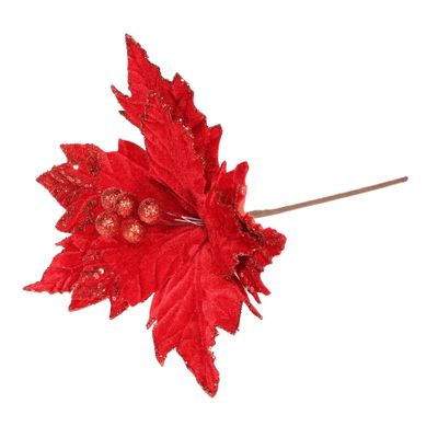 Velvet Poinsettia with Glitter edge Red