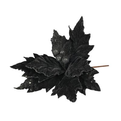 Velvet Poinsettia with Glitter edge Black