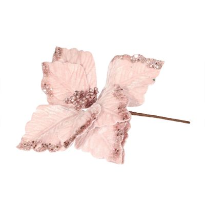 Velvet Poinsettia with Glitter edge 24cm Pink