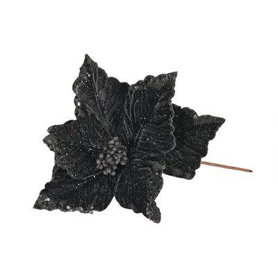 Velvet Poinsettia with Glitter edge 24cm Black