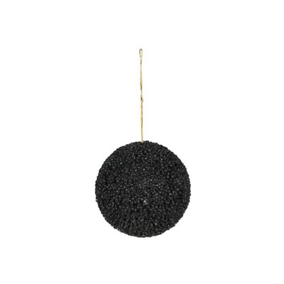 Black Beaded Glitter Bauble 10cm