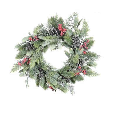 Foliage , Cone & Red Berry Wreath 