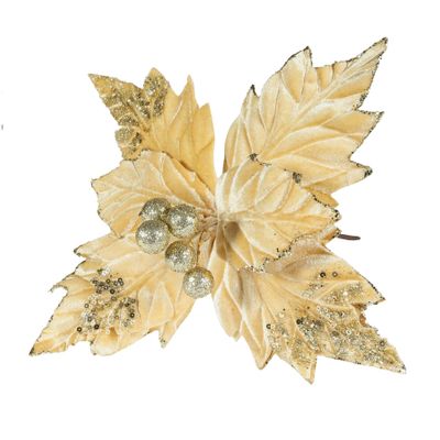 Velvet Poinsettia with Glitter edge Gold