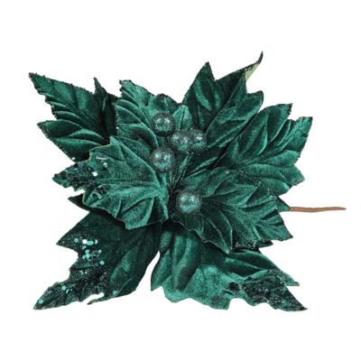 Velvet Poinsettia with Glitter edge Emerald