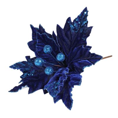 Velvet Poinsettia with Glitter edge Royal Blue