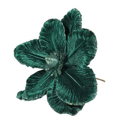 Velvet Magnolia with Glitter edge 24cm Emerald