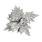 Velvet Poinsettia with Glitter edge Silver