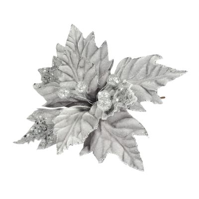 Velvet Poinsettia with Glitter edge Silver