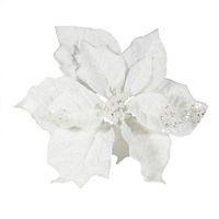 Velvet Poinsettia Flower Head W/Clip White 25cm 