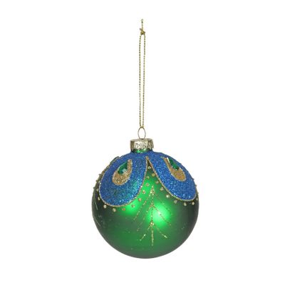 Bauble Peacock Glass 8cm Green/Blue