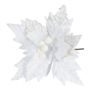 Velvet Poinsettia with Glitter edge White