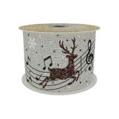 Natural  Ribbon with Reindeer and Musical Notes 63mm x 10yd