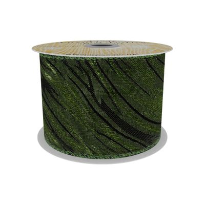Green /Black Shimmer Zebra Print Ribbon 63mm x10yd