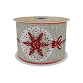 Natural Ribbon with Red Bauble Design 63mm x 10yd
