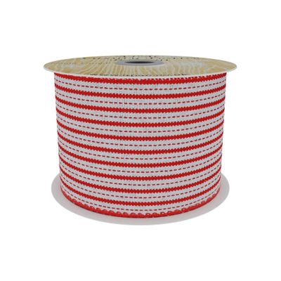 Red and White Stitched Striped   Fabric Ribbon 63mm x 10yd