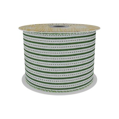 White and Green  Stripe Fabric Ribbon 63mm x 10yd