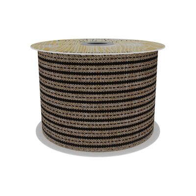 Natural and Black Stripe Fabric Ribbon  63mm x10yd