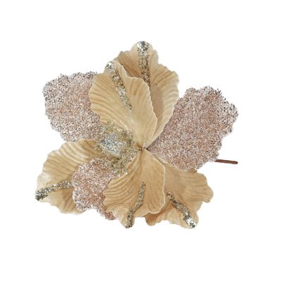 Velvet Magnolia with glitter leaf 26cm Champagne