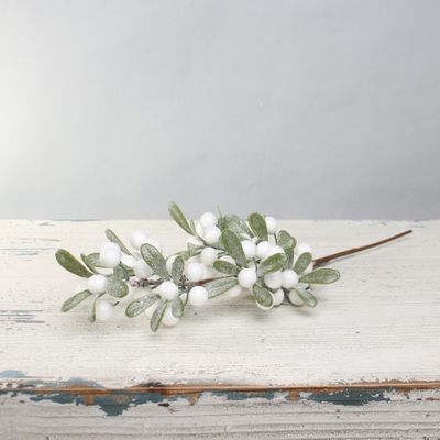 Frosted white berry spray with leaves