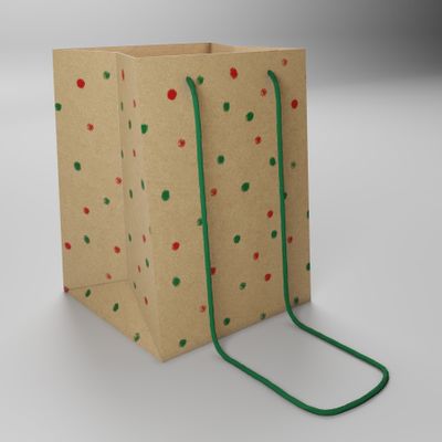 Kraft W/Green/Red Dots Hand Tie Bag (19x25cm)