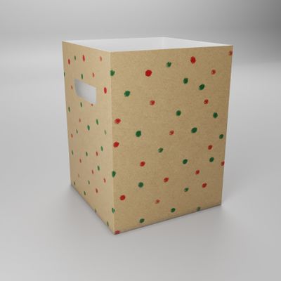 Kraft W/Green/Red Dots Flower Box - (18x18x24.5cm) (x10)
