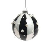 10cm Glass Ball Black/White w Pearls