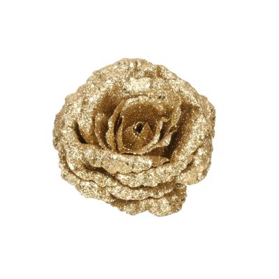 18cm Glittered Rose w/Clip - GOLD