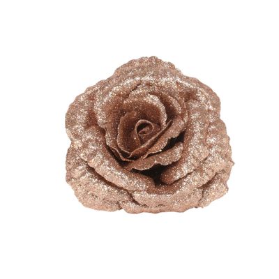 18cm Glittered Rose w/Clip - ROSE