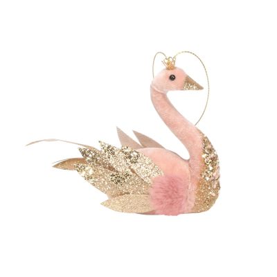 Hanging pink velvet swan
