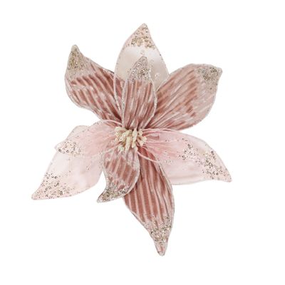 Pink velvet/organza flower with clip