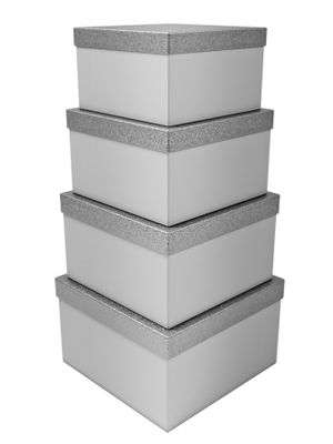 Square Box with Glitter Lid Set of 4 - Silver